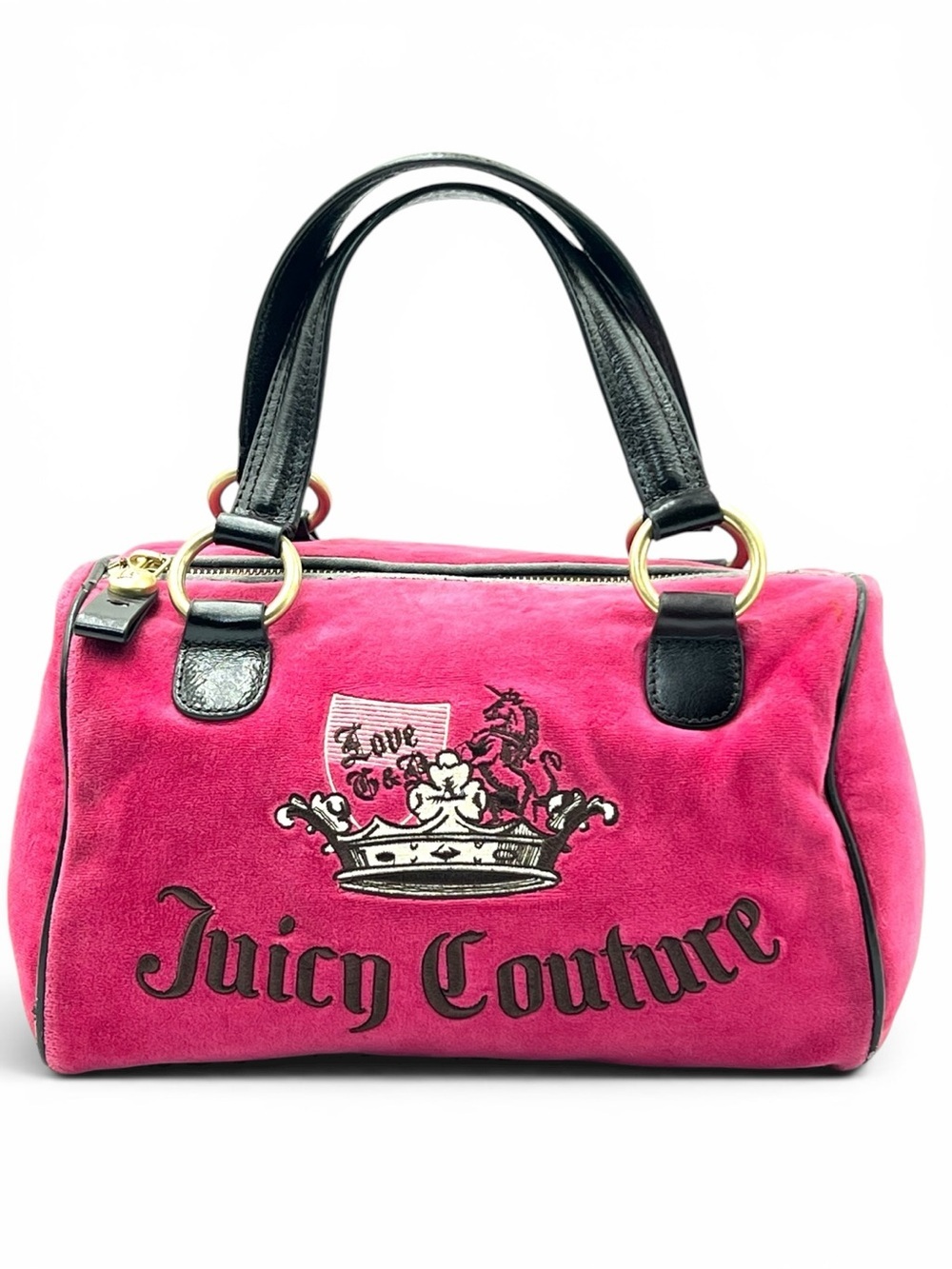 Vintage 2009 Juicy Couture Monaco Hot Pink Velour Bowler Satchel Bag YHRU1731